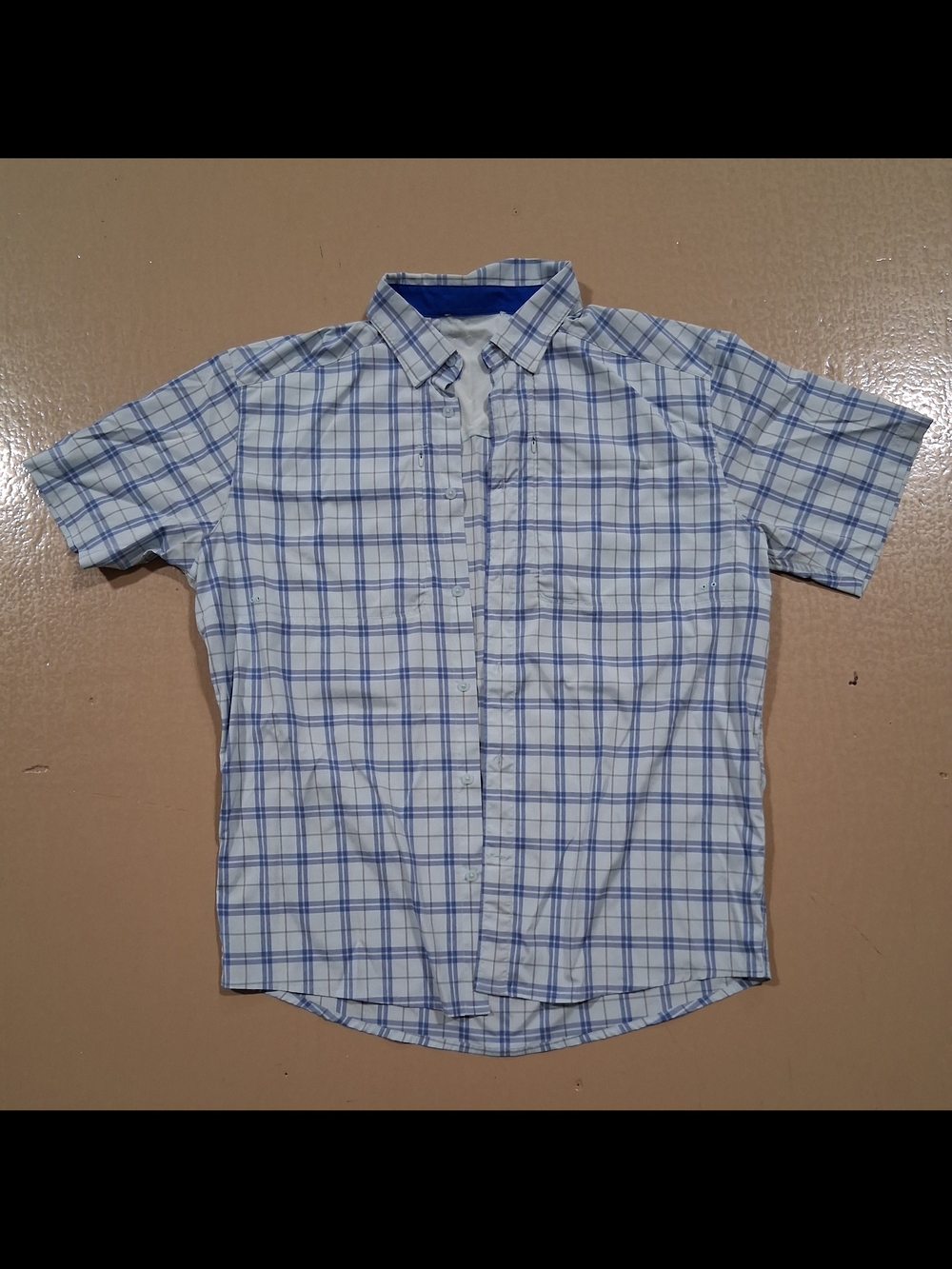 Under Armour White and Blue Plaid Short-Sleeve Button-Down Shirt